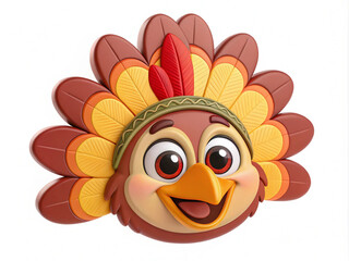 Obraz premium mushroom-castle-with-thanksgiving-party-child Lady boy-food pumpkin-happy turkey-cottage-fairy-3d-icon-illlustration with transparent background