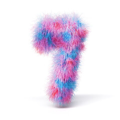 Blue pink fur font Number 7 SEVEN 3D