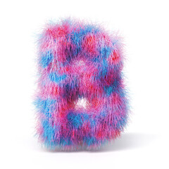 Blue pink fur font Letter B 3D