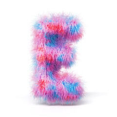 Blue pink fur font Letter E 3D