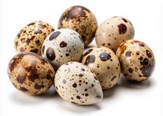 Obraz premium Isolated Quail Eggs on White Background for Culinary Projects - Fresh Natural Ingredients and Food Photography Inspiration