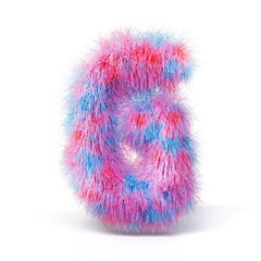 Blue pink fur font Letter G 3D