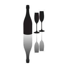 Glasses of champagne with bottle vector icon