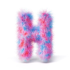 Blue pink fur font Letter H 3D