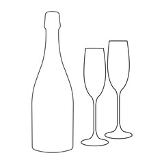 Glasses of champagne with bottle vector icon