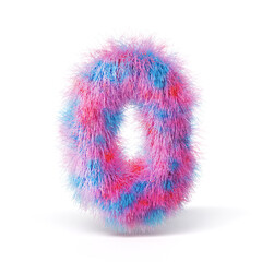 Blue pink fur font Letter O 3D
