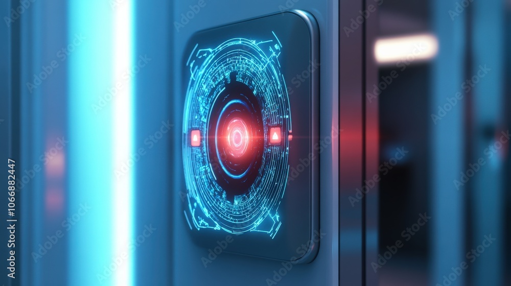 Poster the advanced security scanner features glowing indicators and a digital display, ensuring effective 