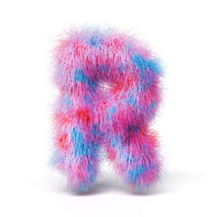 Blue pink fur font Letter R 3D