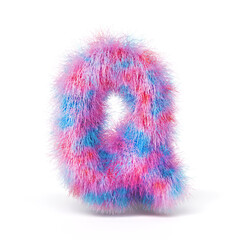 Blue pink fur font Letter Q 3D