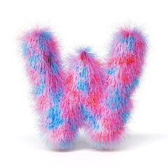Blue pink fur font Letter W 3D
