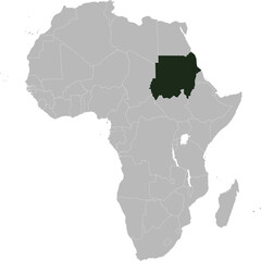 Fototapeta premium Detailed national location map of SUDAN within the great continent of Africa