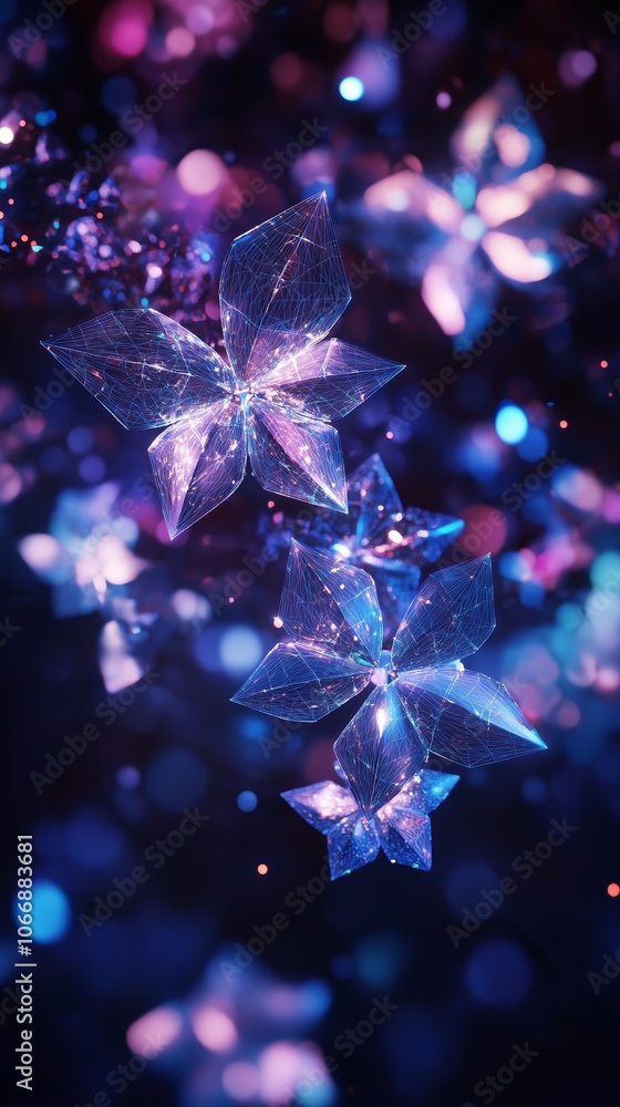 Aufkleber delicate glowing flowers in a vibrant cosmic setting with an array of sparkling lights during a nigh