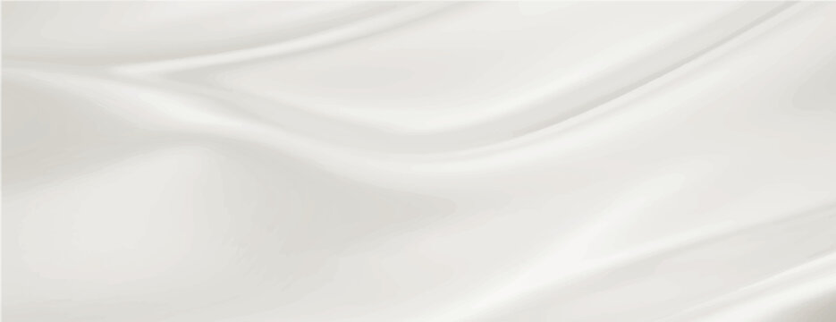 Minimal white background with a silky texture. The background is elegant and soft, featuring flowing white waves. Perfect for a serene background. Smooth elegant silk fabric texture background vector