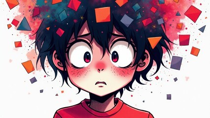 Cartoon-style face with vivid colors, representing ADHD and mental energy with a playful design.