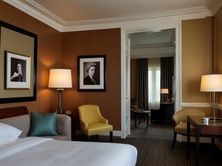 Fototapeta premium luxury hotel bedroom,interior of a bedroom,interior of a hotel room,luxury comfortable bedroom,hotel room interior