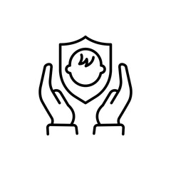 Child protection outline icons, minimalist vector illustration ,simple transparent graphic element .Isolated on white background
