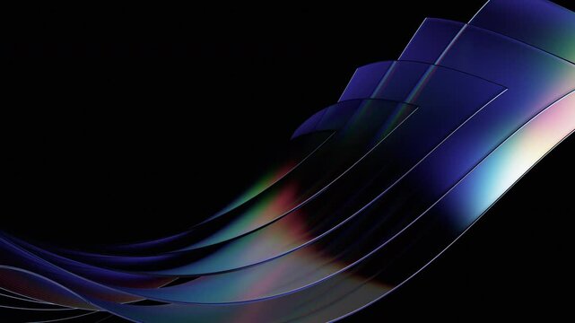 Abstract background design, iridescent glass shapes on black background, 4k seamless looping animation, 3d render