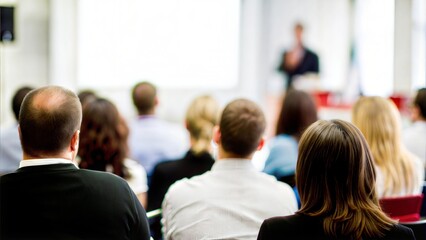 Financial Seminar Blur - Blurred background of a financial seminar with attentive participants.
