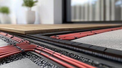 Close-up of hydronic pipes under flooring, illustrating efficient heat distribution in underfloor heating systems.
