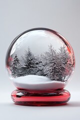 Empty snow globe with a transparent red base, perfect for holiday designs.