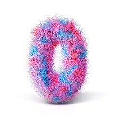 Blue pink fur font Number 0 ZERO 3D