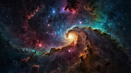 Obraz premium Cosmic Swirl: A mesmerizing nebula in deep space, swirling with vibrant colors and cosmic dust. A breathtaking view of the universe's grandeur.