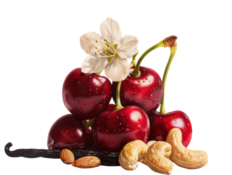 a group of cherries and nuts