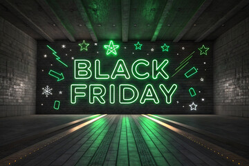 Vibrant Green Glow Black Friday Celebration on Black Background