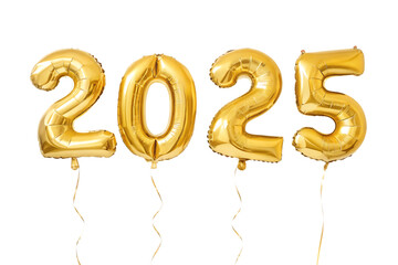Golden balloon 2025 new year celebration isolated on transparent background.
