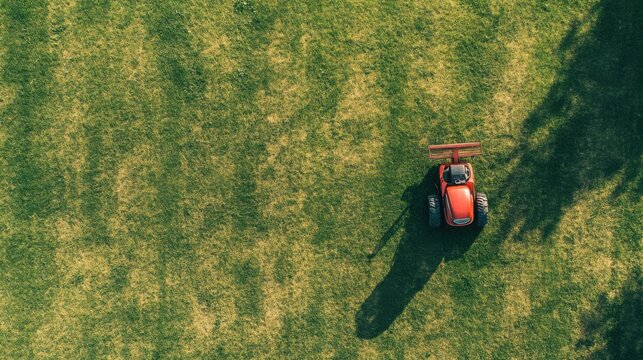 A top-down view of a lawn dethatcher positioned on a lawn, with a clear view of its design. The focus is on the lawn dethatcher's functionality.