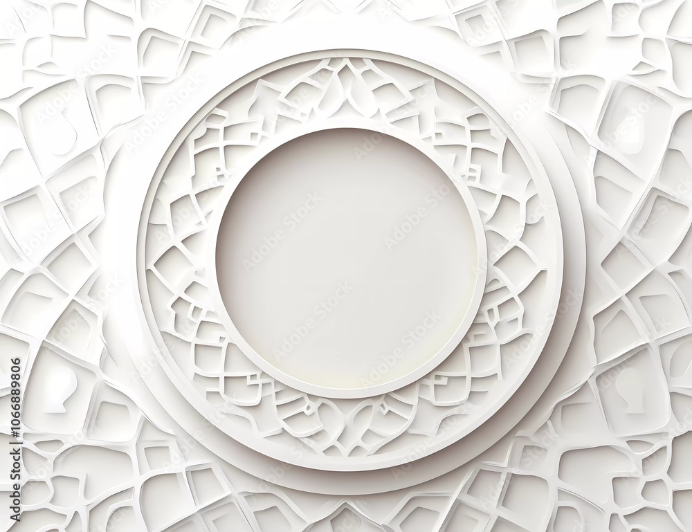 Poster simple vector background in a white color with islamic geometric patterns and shapes, a light grey g