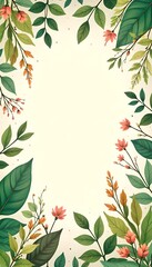 Background with lush botanical illustrations, intricate vines, and earthy greens and browns, giving a natural, organic look.