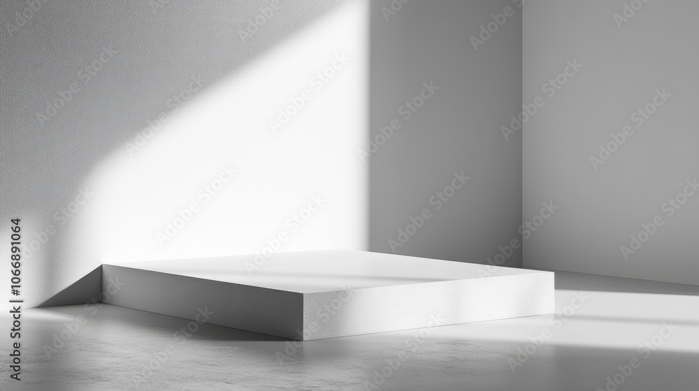 Poster abstract white square on a minimalist background, with soft light and shadows blending to create a r
