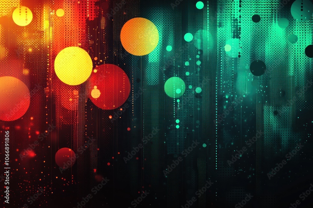 Poster abstract background with red, yellow, and green circles and a dotted pattern