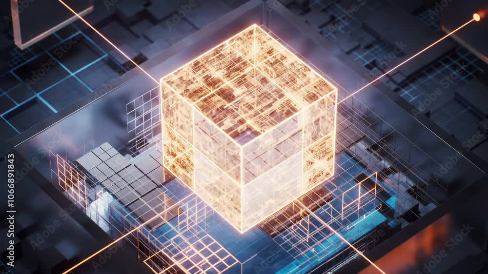 Poster technology circuit board and core, 3d rendering.
