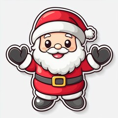 A cheerful cartoon Santa Claus waving in a festive red suit with a fluffy white beard and a jolly smile against a light background