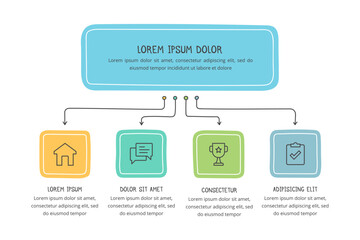 Hand drawn flow chart template with four elements, doodle infographics, vector eps10 illustration