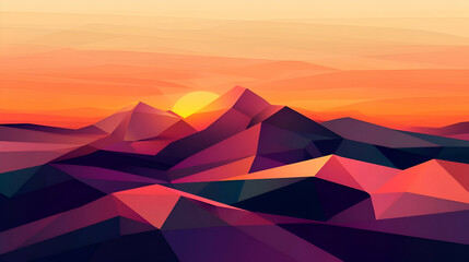 Low poly mountain range silhouette with a sunrise.