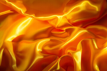 Yellow silk satin. Draped fabric. golden color. Luxury background