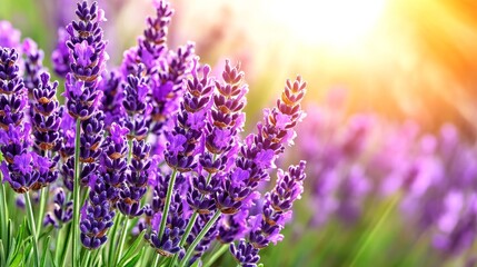 Fototapeta premium Lavender Flowers in Sunlight Blooming Purple Beauty in a Garden