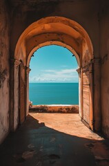 Fototapeta premium A large archway with a view of the ocean