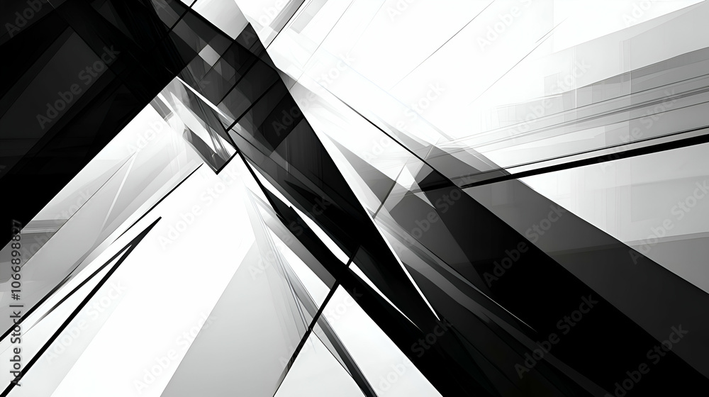 Poster abstract geometric background with intersecting black and white shapes.