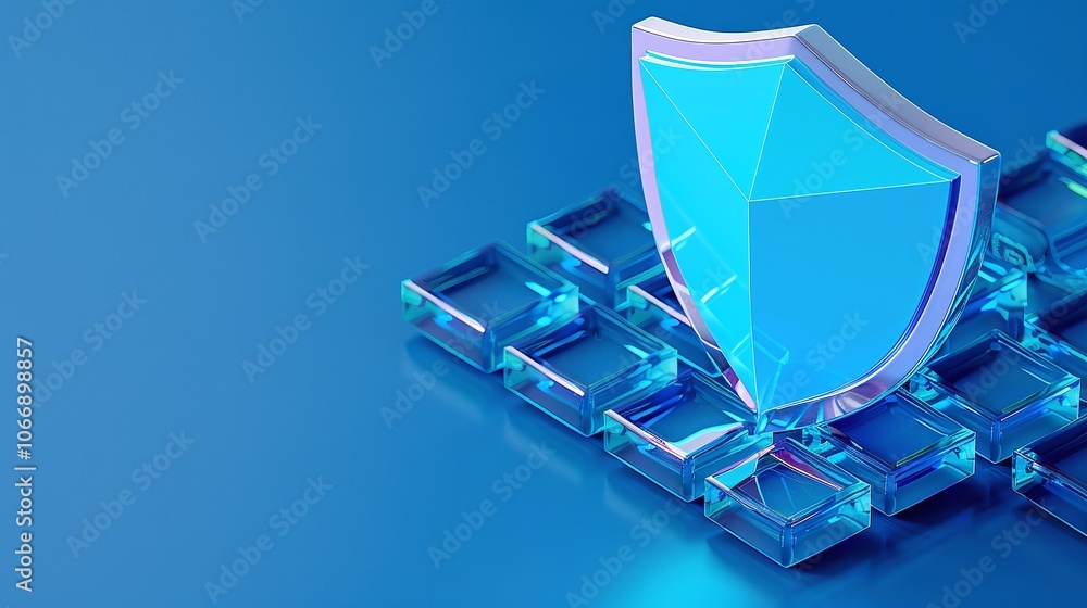 Poster 3d cybersecurity shield icon rendering on keyboard