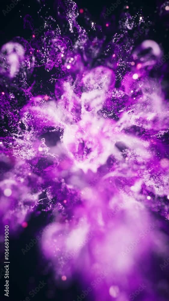 Wall mural purple flowing particles with explosive wave effect, 3d rendering.
