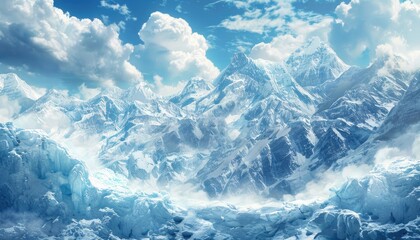 Obraz premium Majestic Snow-Capped Mountains Under a Cloudy Sky