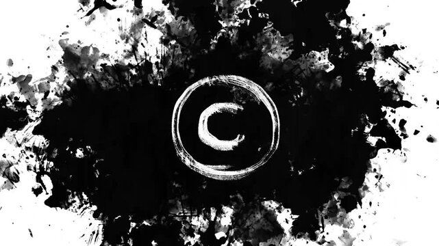 copyright sign with splash on black and white background video