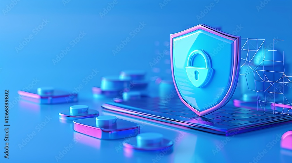 Poster 3D Cybersecurity Shield Icon Rendering