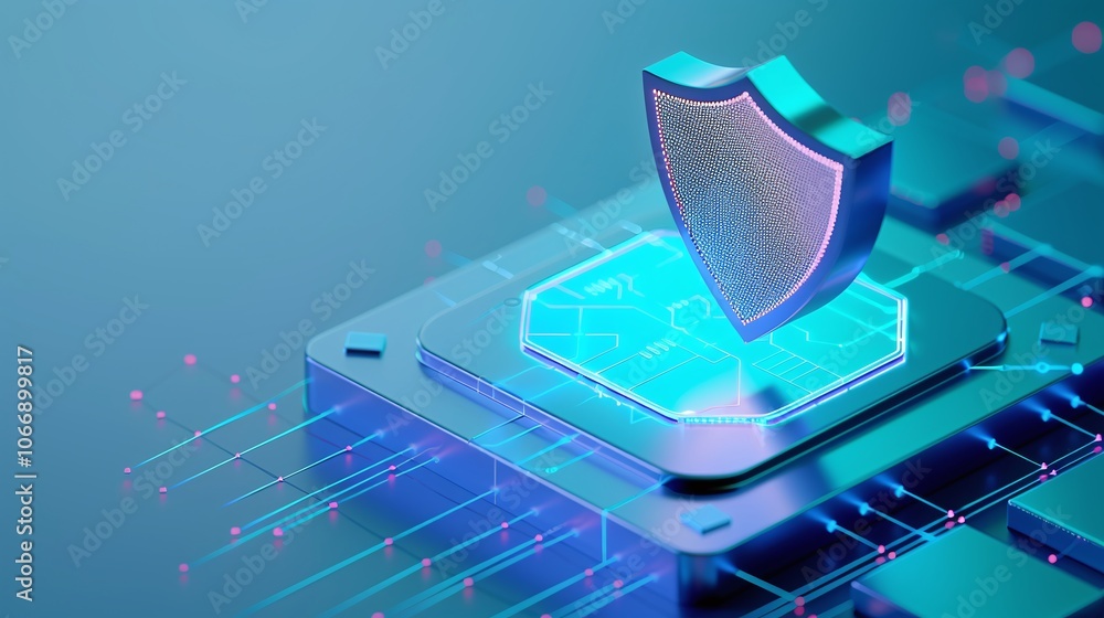 Poster 3d cybersecurity shield icon rendering