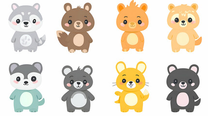 Fototapeta premium Eight cute cartoon animals in various poses. (1)