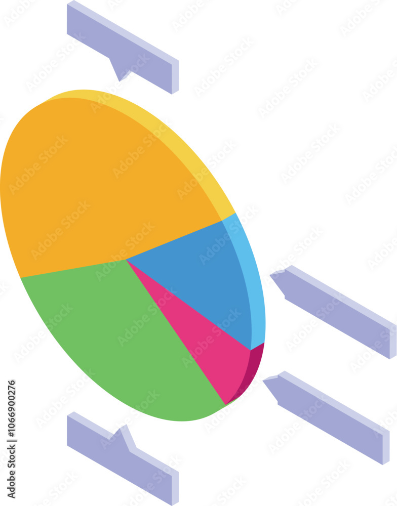 Poster isometric pie chart visualizing data and market share, providing a clear overview of information dis